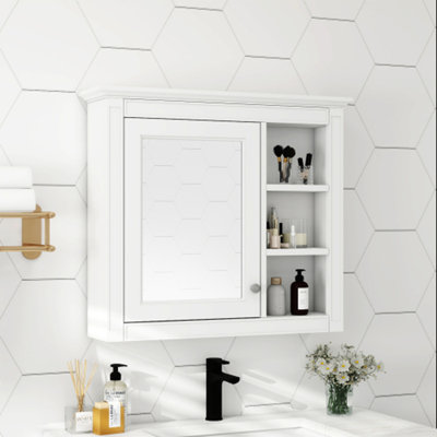 Armoire à pharmacie, armoire de rangement murale pour salle de bain, armoire murale moderne avec miroir, armoire à pharmacie, armoire à miroir avec 3 tablettes ouvertes (meuble-lavabo non inclus)