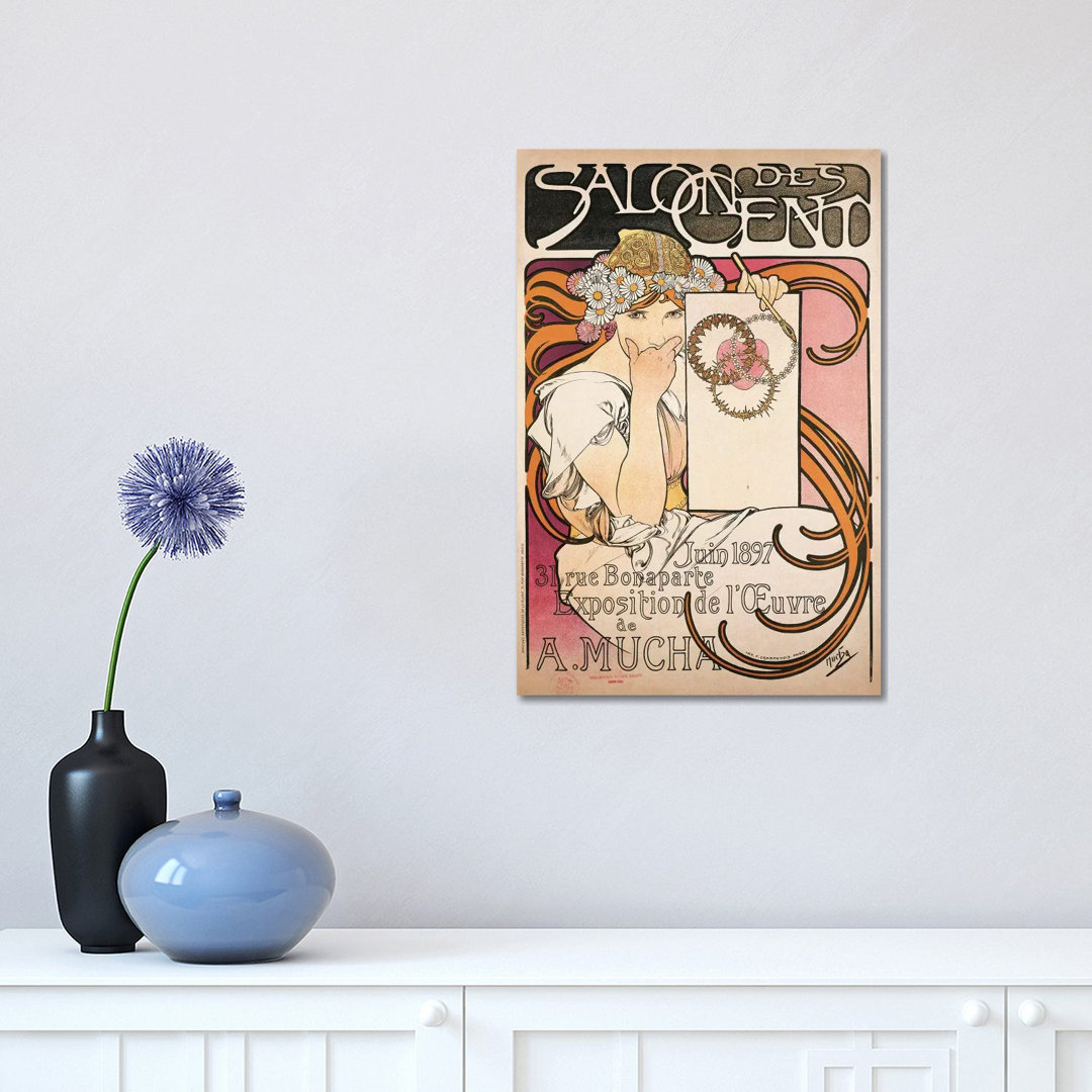 Salon Des Cent June 1897 Exhibition Advertisment by Alphonse Mucha - Wrapped Canvas Print
