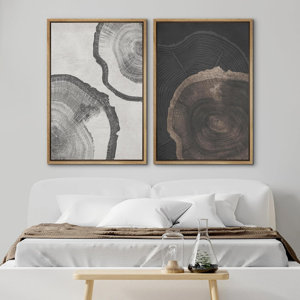 Wood Tree Rings Abstract Minimalist Modern Wall Art Neutral Boho Decor On Canvas 2 Pieces Print