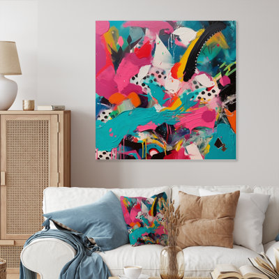 «Enigma II» rose et turquoise abstraite - impression sans cadre sur métal