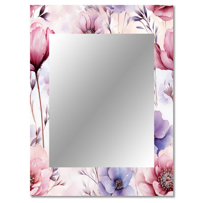 Pink And Purple Wildflower Paradise - Floral Mirror, Cottage Decorative Wall Mirror, Printed Metal Art