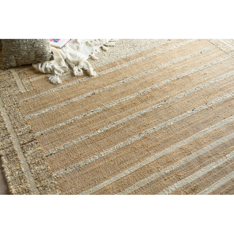 Pompano Hand Woven Wool/Jute Beige/Brown/Ivory Area Rug, 6'X9'
