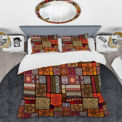 Orange Mega Patchwork Polyester Patchwork Duvet Cover