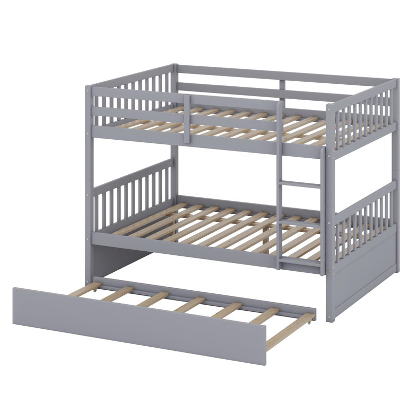 Multi-Use Bunk Bed System With Trundle Bed, Guardrails, And Easy Conversion Design, Gray