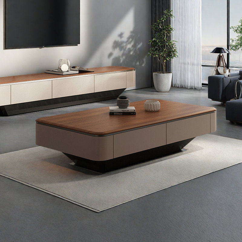 Table basse moderne en bois massif avec rangement, H 15,74 po x L 51,18 po x l 27,55 po
