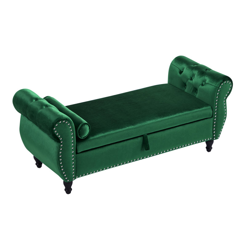 Banc repose-pieds en velours avec rangement amovible