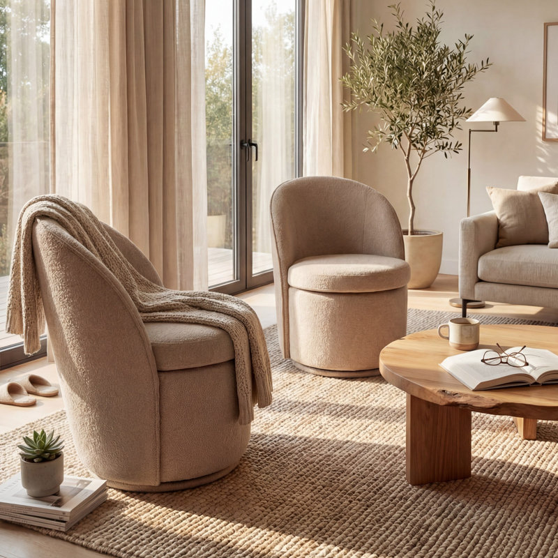Fauteuil d'appoint rembourré pivotant avec dossier haut, Café