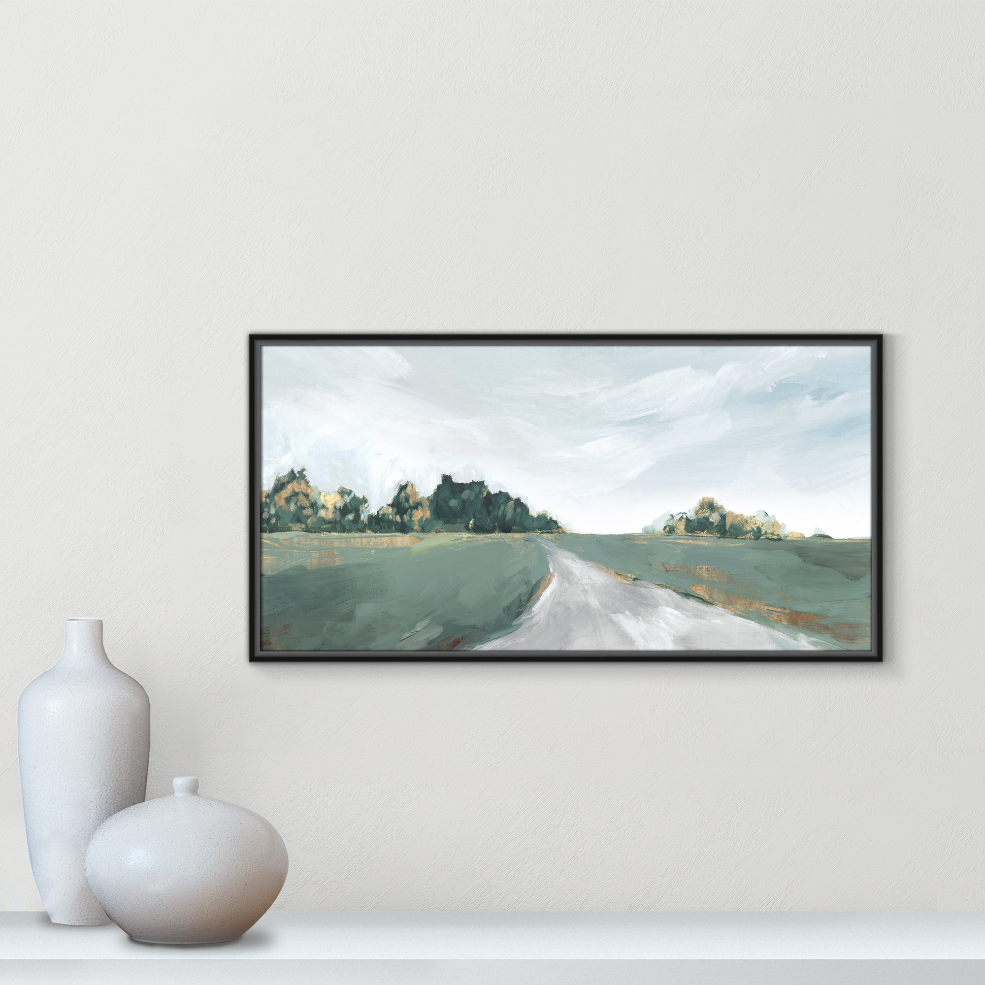 Field of Dreams by Isabelle Z - Painting Print, Picture Framed Canvas, 19.5" H x 37.5" W, Black