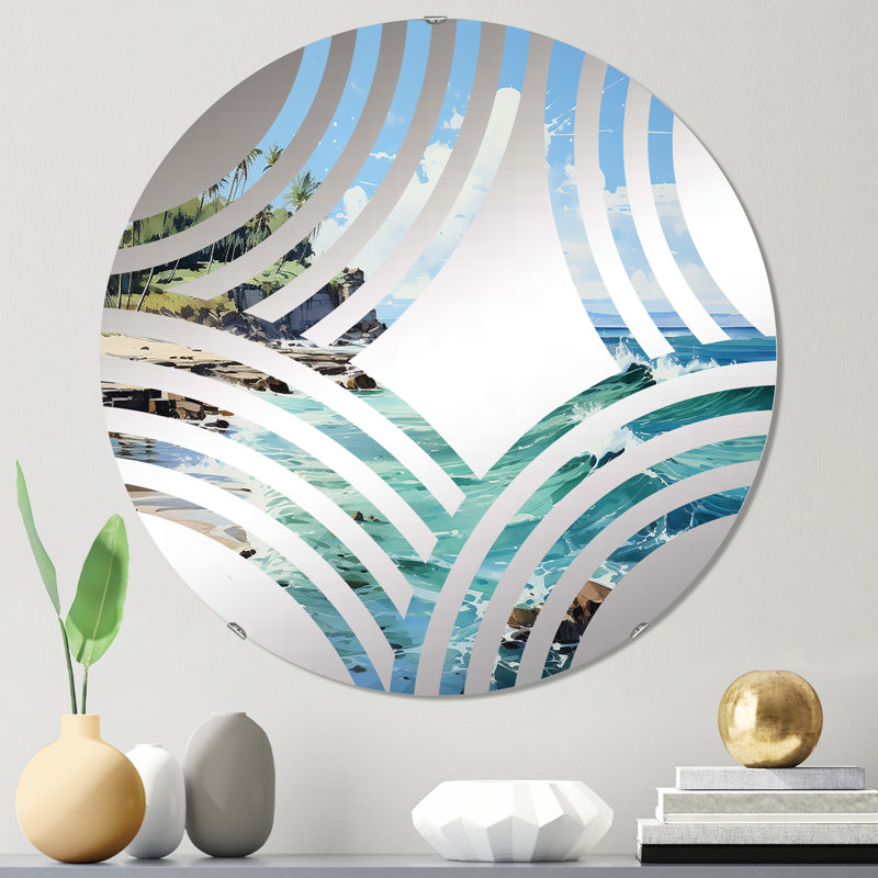 Miroir décoratif turquoise Turquoise Palm Tree Tropics Breeze, 23,6 po x 23,6 po