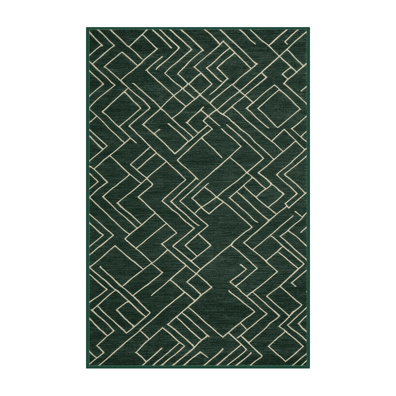 Machine Washable Trellis Green Area Rug, Rectangulaire 2 pi x 3 pi
