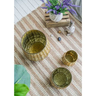 Ensemble de 3 jardinières en métal patiné, L: 12 x 12 x 14 po, M: 9 x 9 x 11,5 po, L: 6,3 x 6,3 x 8,7 po