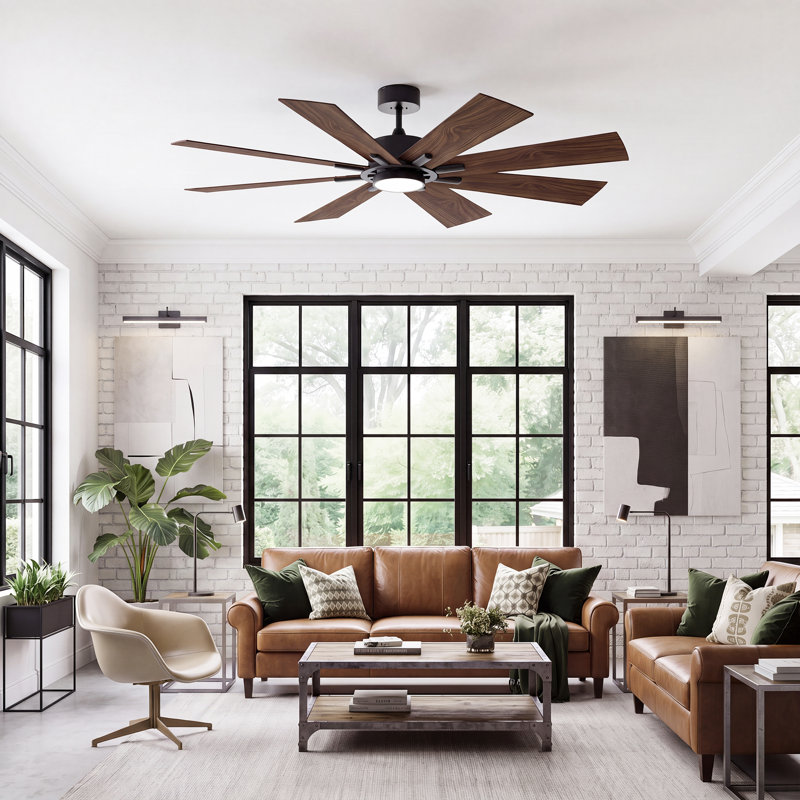 Ventilateur de plafond 72" à 8 pales avec télécommande et éclairage, débit d'air élevé jusqu'à 7800 CFM, moteur CC silencieux à 6 vitesses réversibles, pales double face, kit d'éclairage à intensité variable 3CCT inclus