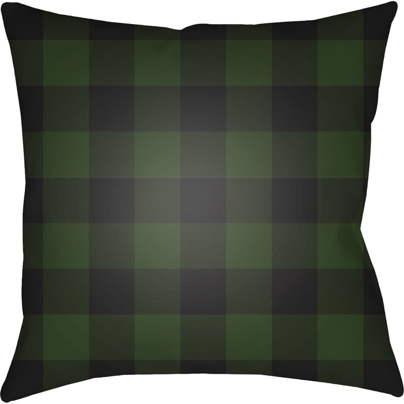 Ellayah Indoor / Outdoor Plaid Throw Pillow, 20" H x 20" W x 4" D, Green/Black