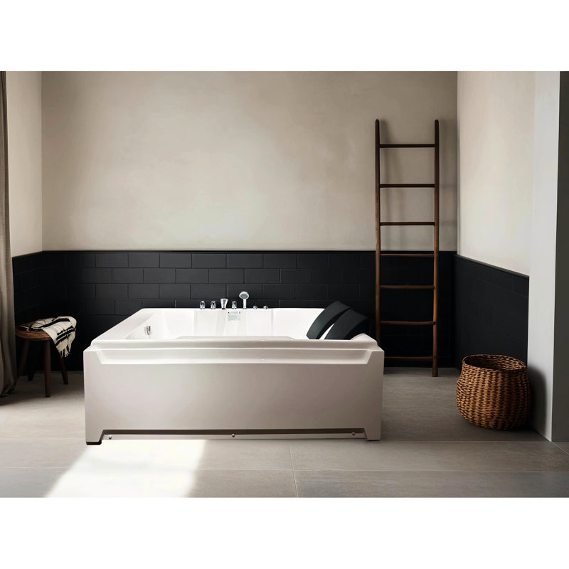 2 - Person Jetted Bathtub, 73" X 48", Hydro Massage And Color Changing , Ul & , Left Drain, Acrylic Design For Home Spa Relax Steel Relaxing