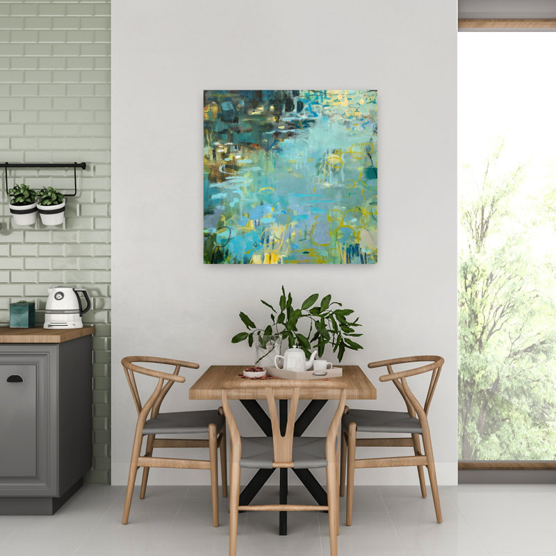 Paysage de marée abstrait bleu, art contemporain naturel, H 32 po x l 32 po