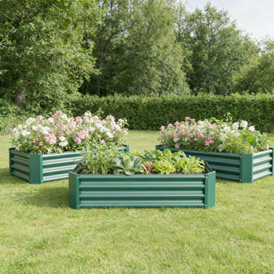 Ensemble de jardin surélevé en acier galvanisé 6x3 Ft - Boîte à fleurs d'extérieur en métal de 1 pi de hauteur pour légumes, herbes, fleurs et plantes | Assemblage facile, résistant à la rouille et durable - ensemble de 5