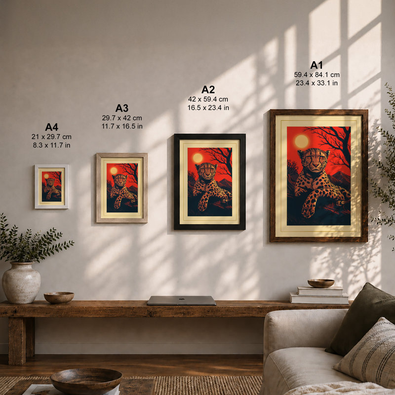 Leopard at Sunset Boho - Framed Print, Unframed, A1 - 84.1 x 59.4 cm