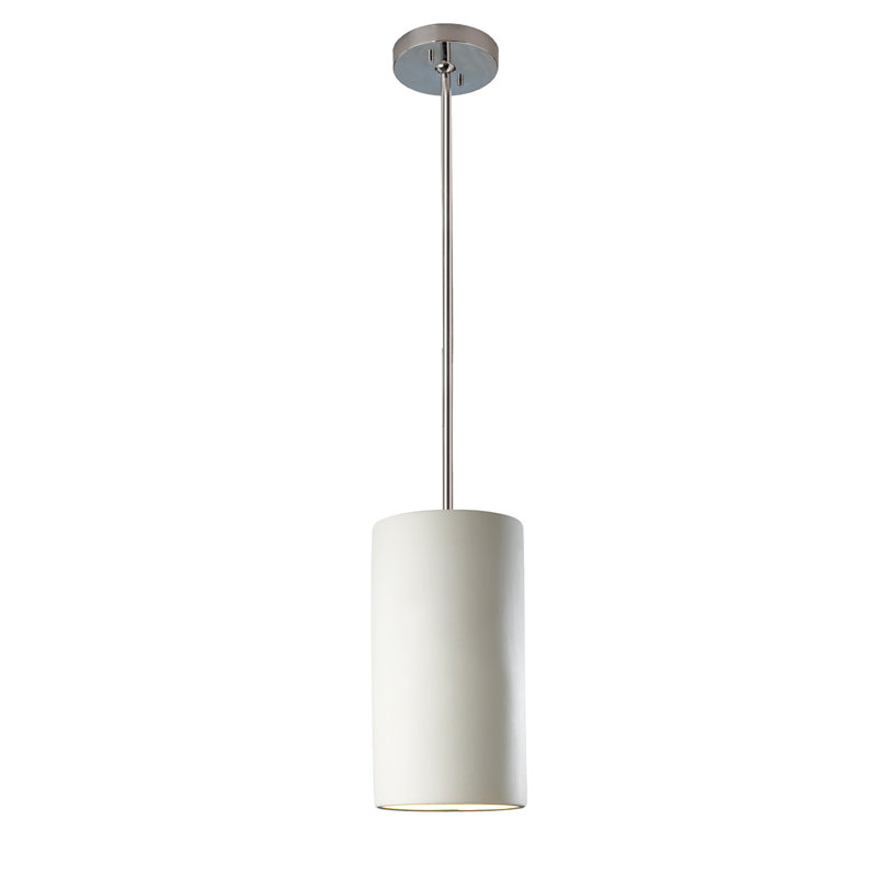 Luminaire suspendu cylindrique à tige rigide DEL, Bisque, Chrome poli, H 13 po x l 7 po x P 7 po