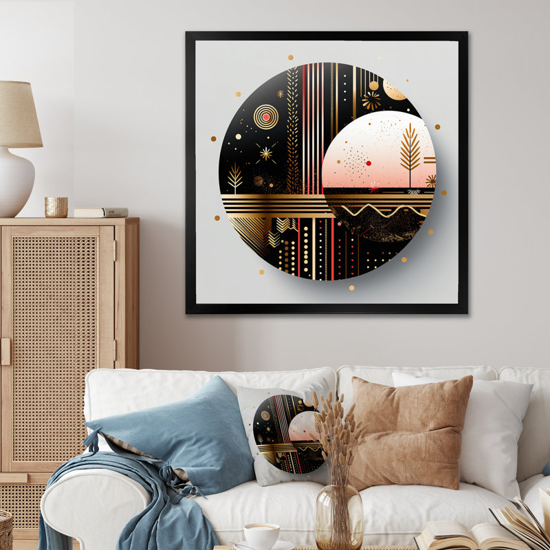 Boho chic Bliss géométrique cercle Art - abstrait spirales murales, H 30 po x l 30 po x P 1 po, Cadre simple noir