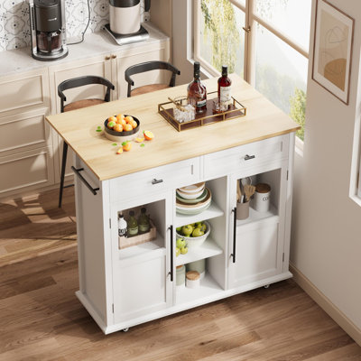 Mobile Modern Storage Island,Rolling Kitchen Island with Drop Leaf - Door Cabinet, Drawer, Bar Cart with Cabinet, Kitchen Cart Island Table for Kitchen,for Kitchen