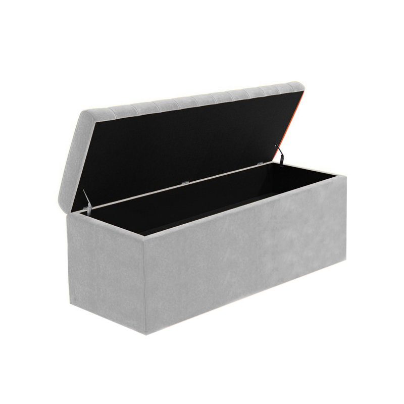 Safar Wide Velvet Rectangle Solid Color Standard Ottoman Box with Storage, Silver Plush Velvet, 150 cm