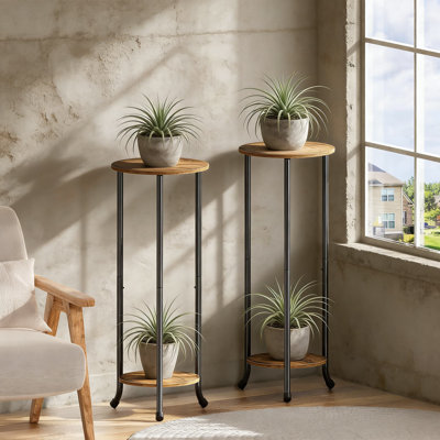Modern 2-Tier Plant Stand For Indoor And Outdoor Use, 29.4 Inch Tall Display Shelf With Round Corner Design For Plants, Living Room, Patio, And Balcony