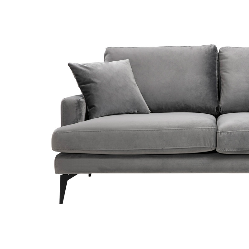 Élégant canapé 2 places de couleur gris uni de 68,9 po x 35,4 po x 34,6 po | Structure en bois de hêtre durable et en carton, tissu 100% polyester | Coussins en mousse et en silicone gris doux, nettoyables à sec | Design industriel moderne avec pieds en métal noir