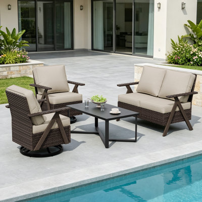 Ensemble modulaire de patio en osier 4 pièces avec méridienne pivotante et table basse, canapé pour l'extérieur