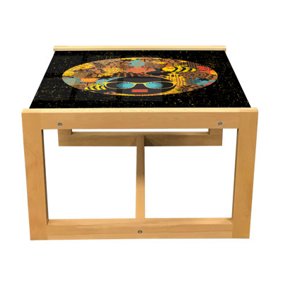 Funky Coffee Table, Abstract Retro Afro Woman In Glasses In Nature Exotic Forest Joyful, Acrylic Glass Center Table With Wooden Frame For Offices Dorms Charcoal Grey And Multicolor