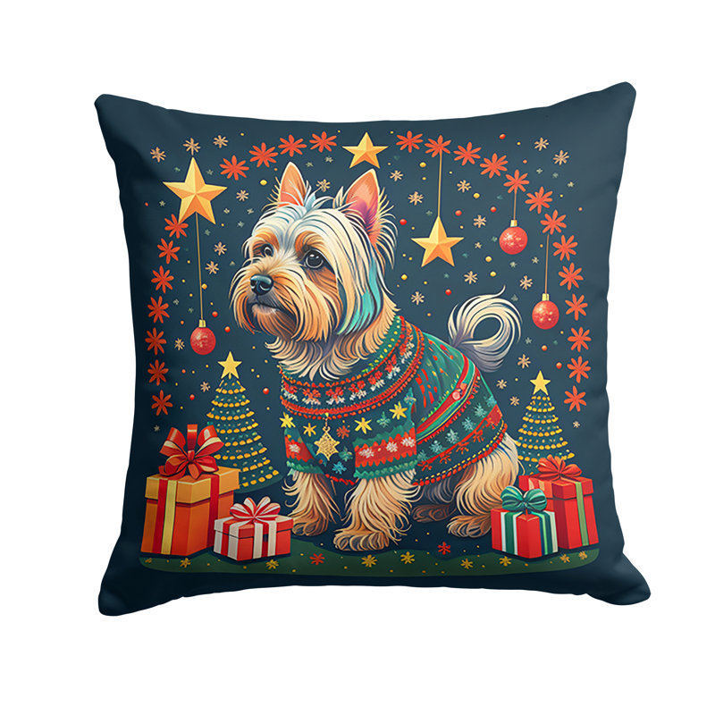 1159_Silky Terrier Christmas Fabric Decorative Pillow, 14" x 14"