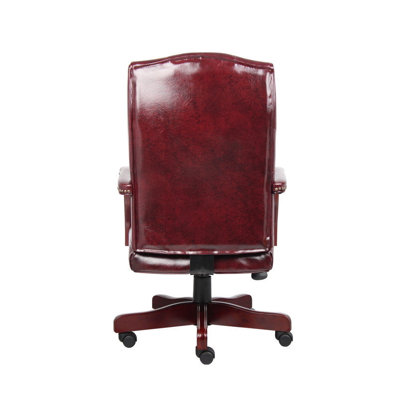 Oxblood Vinyl High Back Executive Swivel Chair with Mahogany Finish