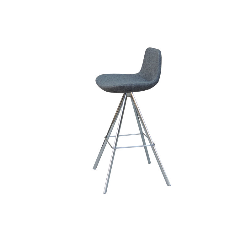 Swivel Upholstered Faux Leather Counter Stool, Chrome, Dark Gray Wool, Counter Stool (24" Seat Height)