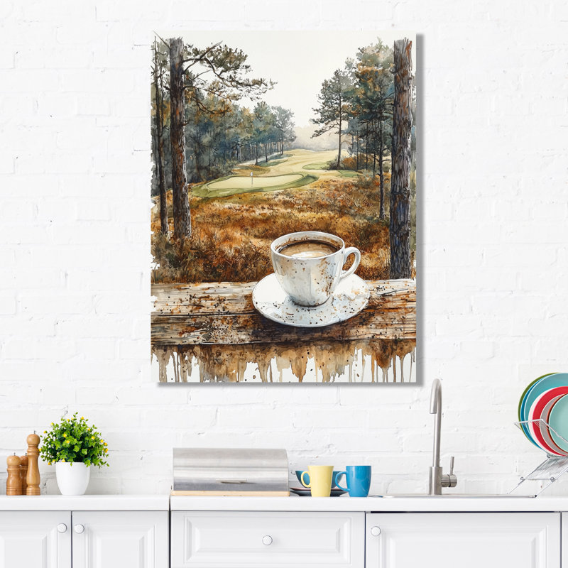 «Coffee Cup At The Golf Court III» - décoration murale en métal café, reproduction d'art traditionnelle en métal