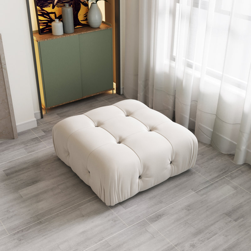 Repose-pieds carré standard en velours Jesse, Beige