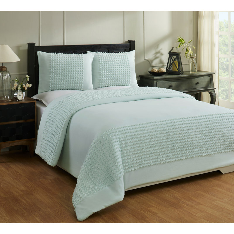  Ensemble d'édredon 100% coton avec taies décoratives 3 pièces, Turquoise, Édredon simple + 1 Taie décorative