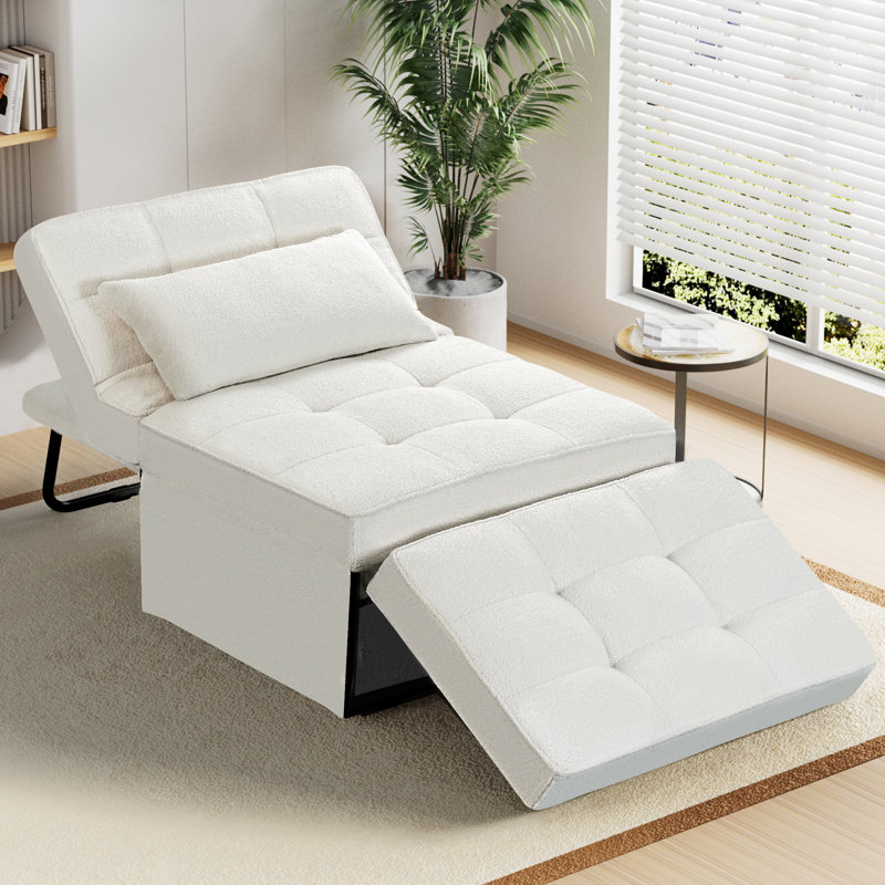 Chaliyah 71" Upholstered Convertible Sleeper Sofa, Cream Sherpa