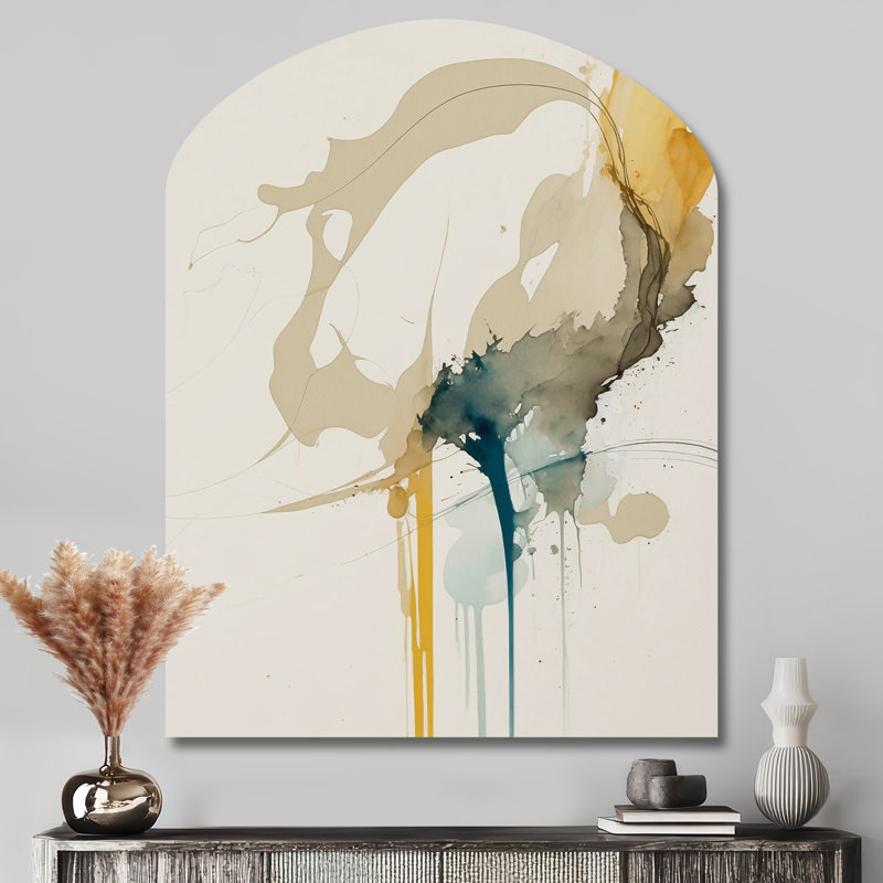 Moutarde jaune Secrets VI - Art abstrait encre liquide encre liquide, H 43 po x l 33 po