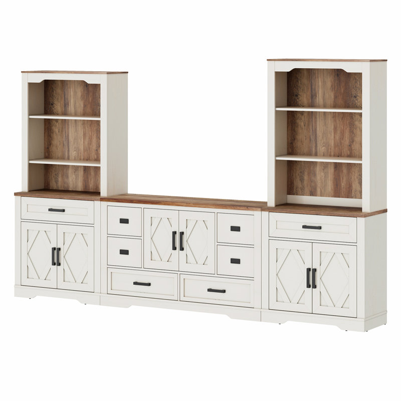 Glenford 3-In-1 73.3"H Tall Kitchen Pantry Storage Cabinet,Large Farmhouse Style Sideboard Buffet Cabinet Set Of 3 With Drawers And Shelves For Kitchen