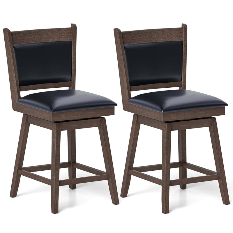 Ensemble de 2 tabourets de bar pivotants 25 po avec repose-pieds en bois d'hévéa Red Barrel Studio®