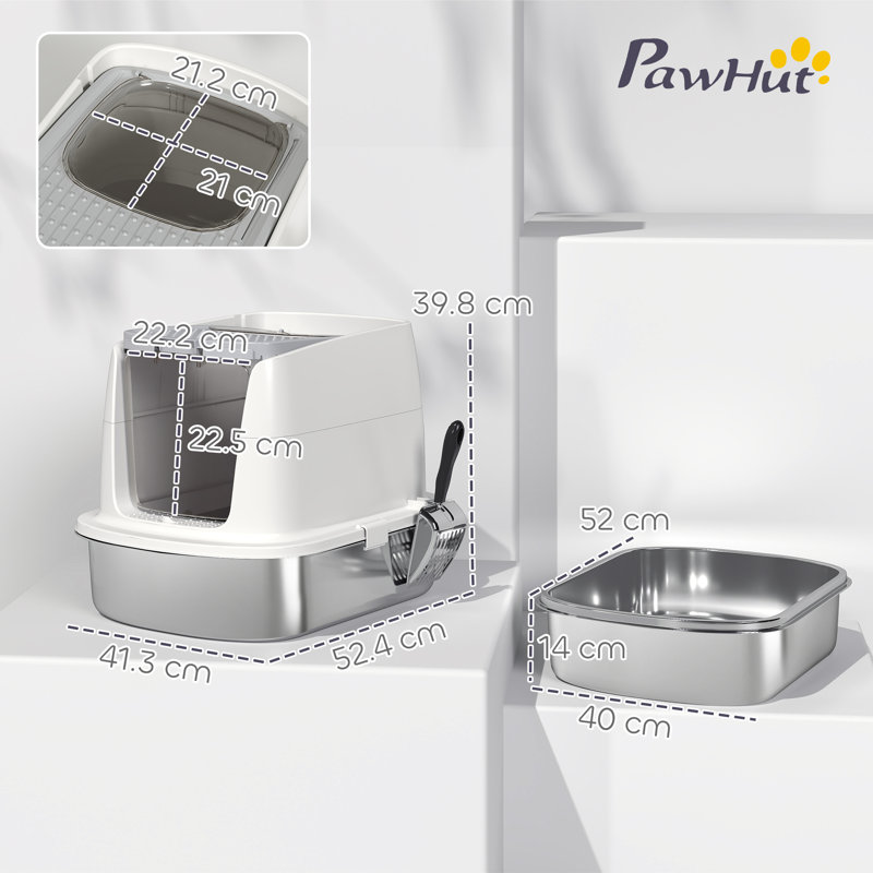 Stainless Steel Litter Box with Lid White