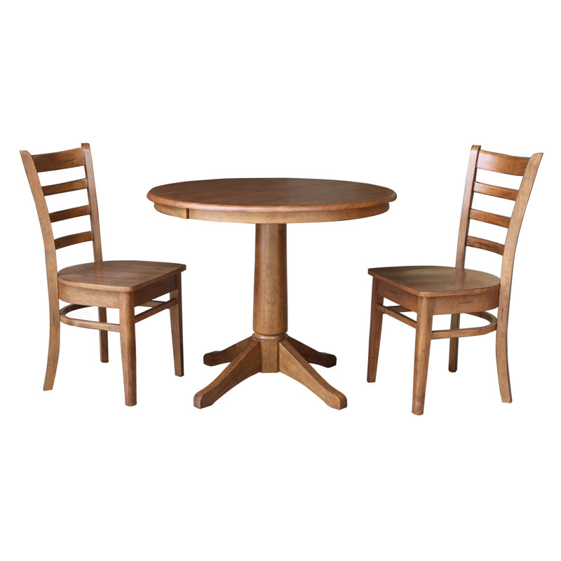 Ensemble de salle à manger extensible Deriya, 3 pièces : 1 table, 2 chaises, Chêne vieilli