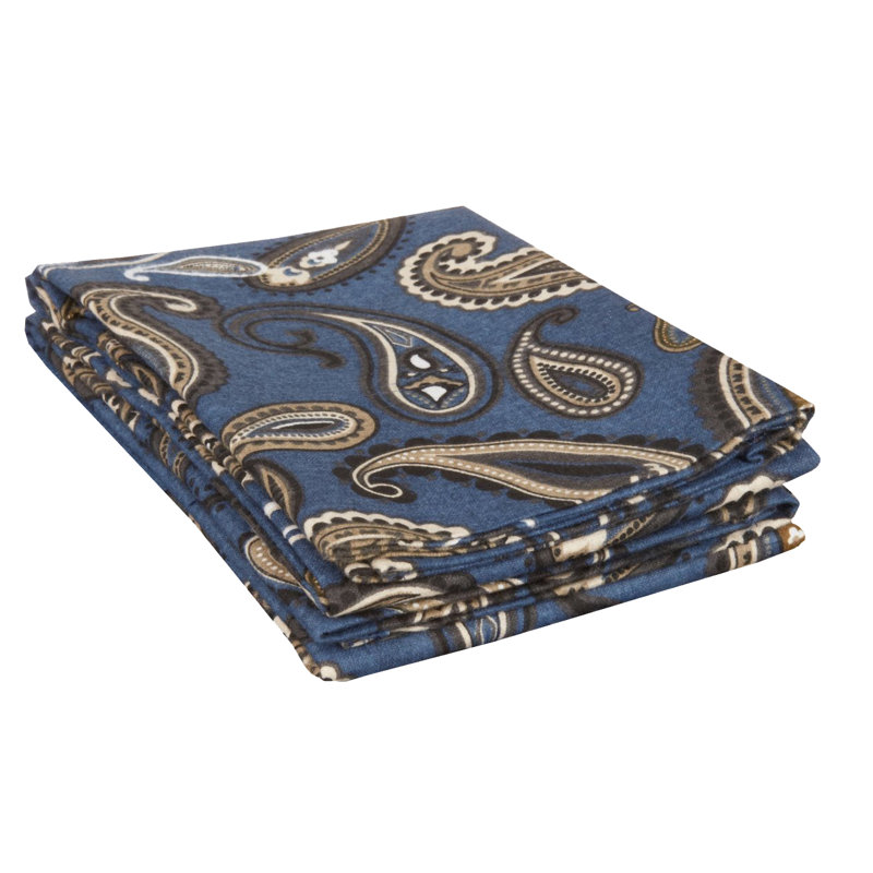100% Cotton Flannel Paisely Pillowcase, Navy Paisley, Standard