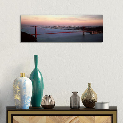 Suspension Bridge Across A Bay, Golden Gate Bridge, San Francisco Bay, San Francisco, California, USA - Wrapped Canvas Panoramic Print