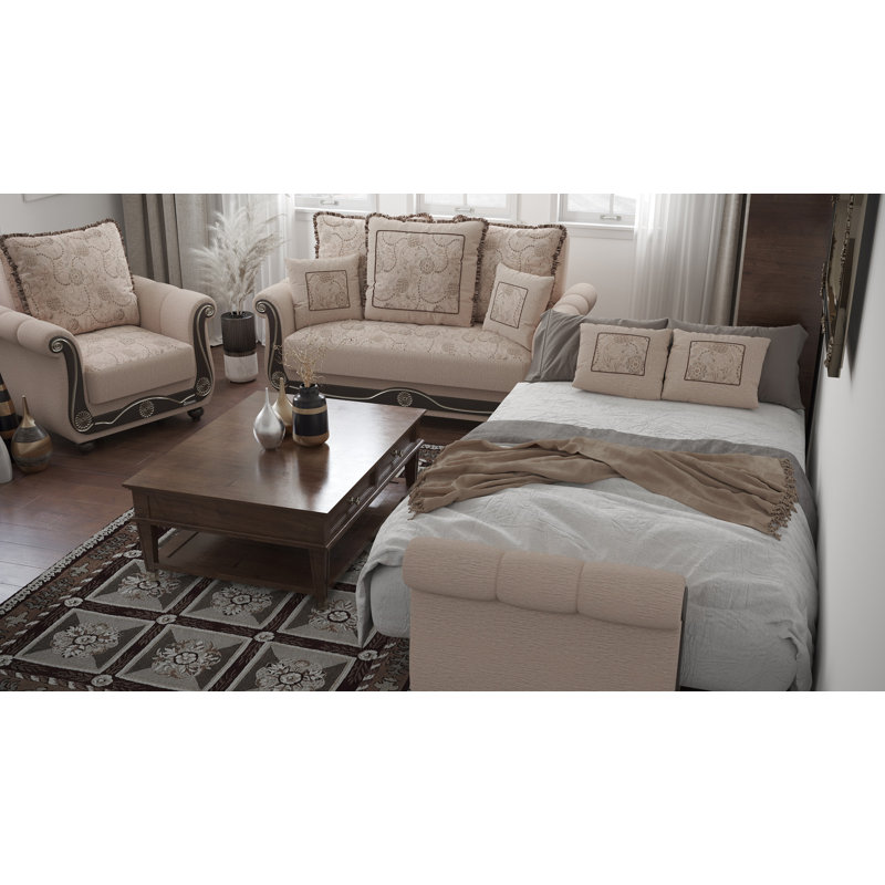 Collection Upholstered Convertible Loveseat With Storage, Beige