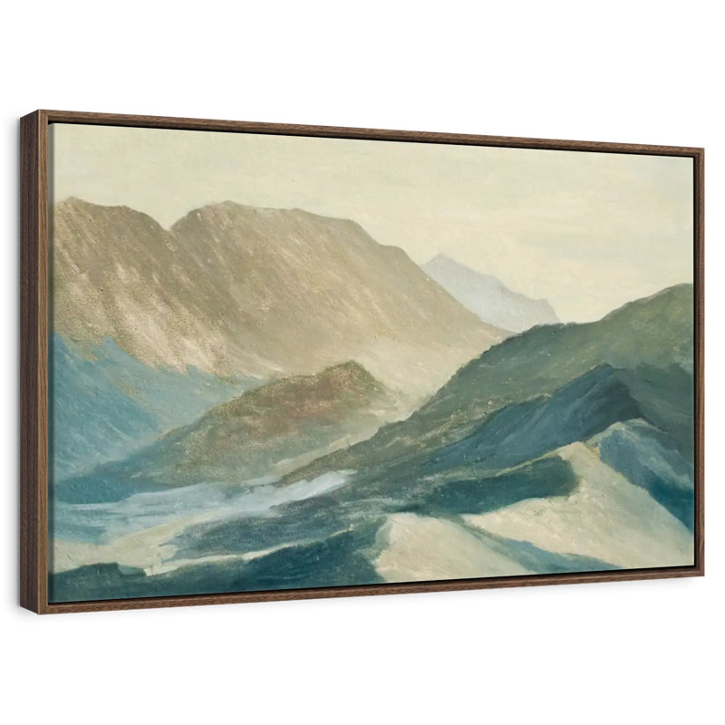 Silhouette de montagne, Cadre flottant en noyer, 43 po x 29 po