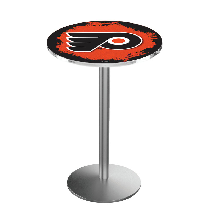 NHL Round Metal Base Dining Table, Stainless Steel, Philadelphia Flyers - Orange