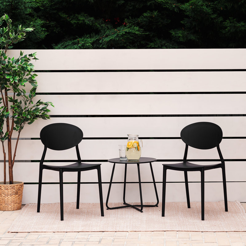 Eilonwy Stacking Patio Dining Side Chair, Black