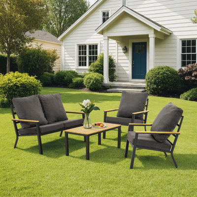 4 Pieces Patio Furniture Sets, Outdoor Conversation Sets with Removable Washable Seating Cushion