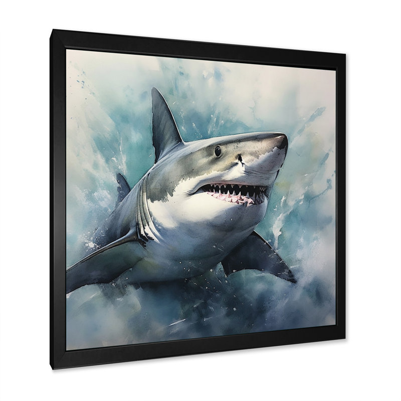 Fierce Shark II - Shark Canvas Prints, Black Single Picture Framed, 30" H x 30" W x 1" D