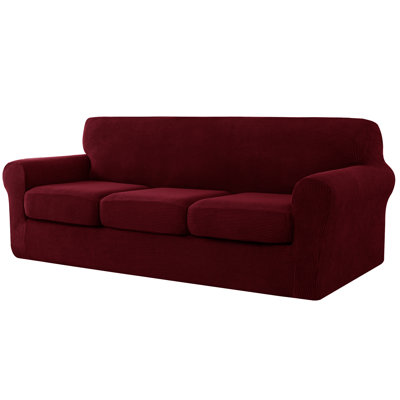 Textured Grid Soft Stretch Separate Box Cushion Sofa Slipcover